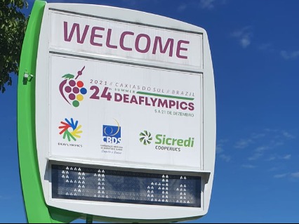 Deaflympics logo with Deaflympics and other logos